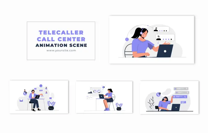 Call Center Concept Flat 2D Vector Design Animation Scene